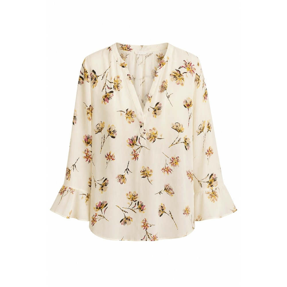 Maurices Floral Bell Sleeve Blouse Cream Pink Yellow Size Small